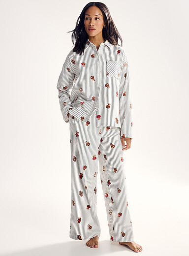 Miiyu: Le pantalon pyjama douce flanelle &agrave; motif taille cordon <b>Collection de No&euml;l</b> Ourson pour femme