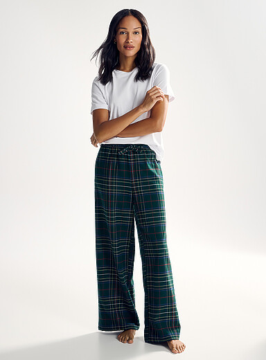 Miiyu Mossy Green Patterned drawcord-waist soft flannel pyjama pant <b>Christmas Collection</b> for women