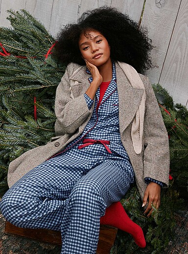 Miiyu Patterned Blue Soft patterned flannel pyjama set <b>Christmas Collection</b> for women