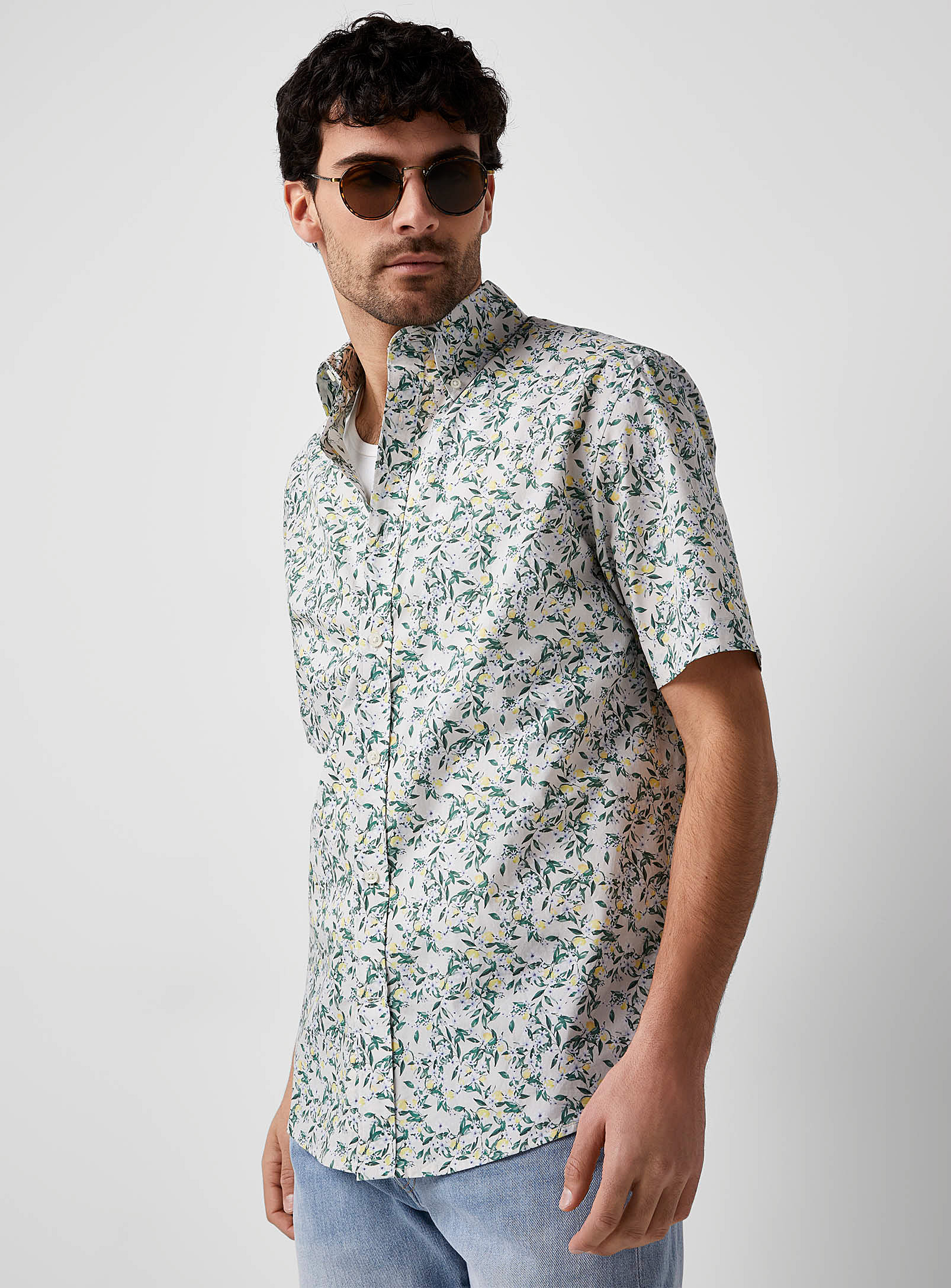 Le 31 Floral Explosion Shirt Modern Fit In White