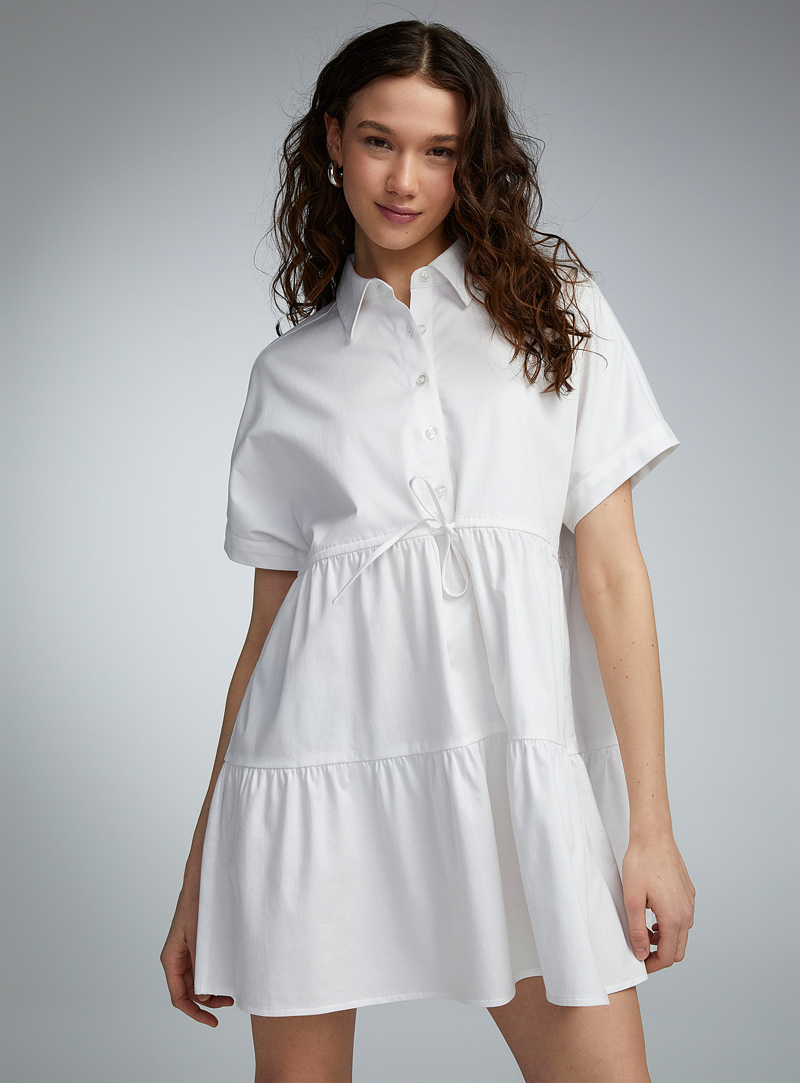 Twik Adjustable Waist Poplin Dress In White