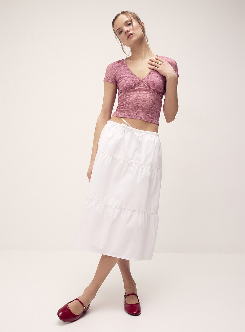 Tiered Poplin Midi Skirt