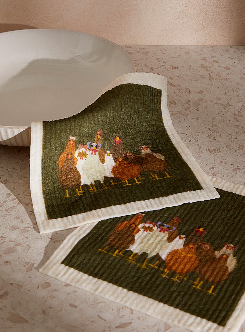 Simons Maison Assorted Cute chickens sponge cloths Set of 2