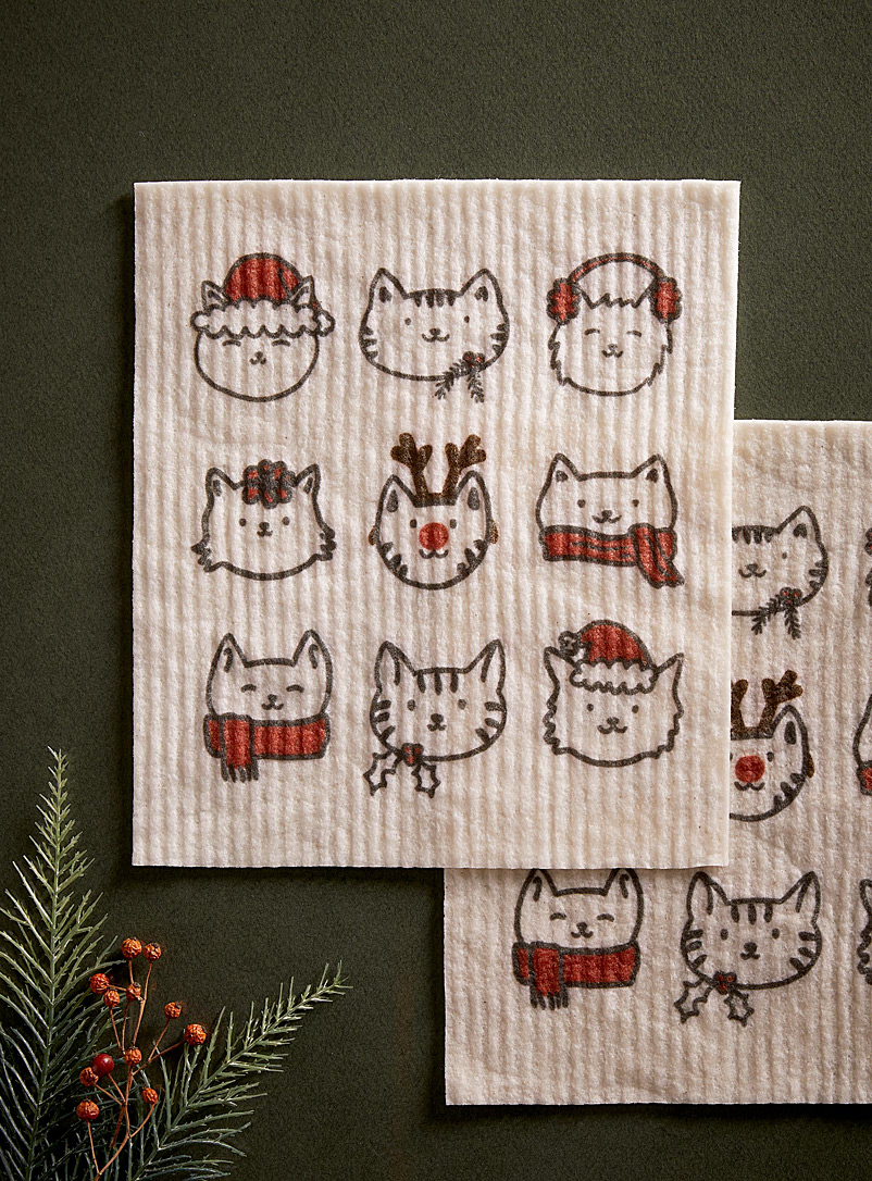 Simons Maison Assorted Winter cats sponge cloths Set of 2