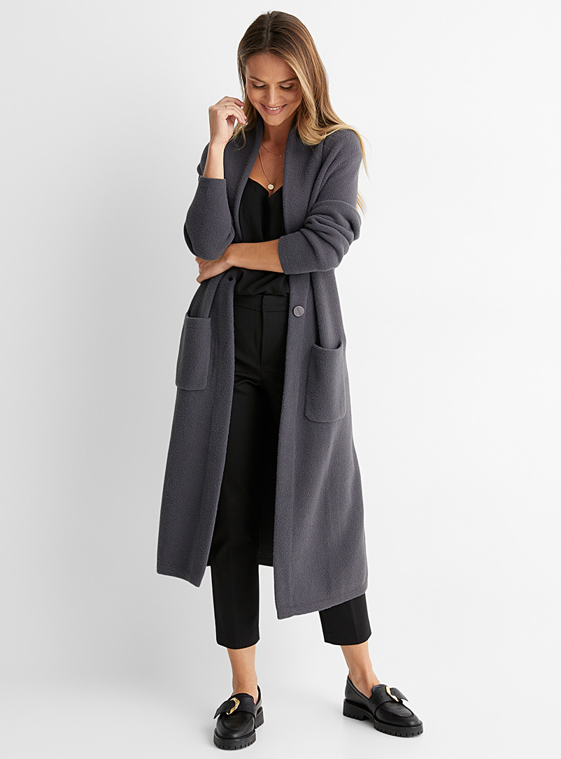 Contemporaine Charcoal Elongated shawl collar cardigan for women