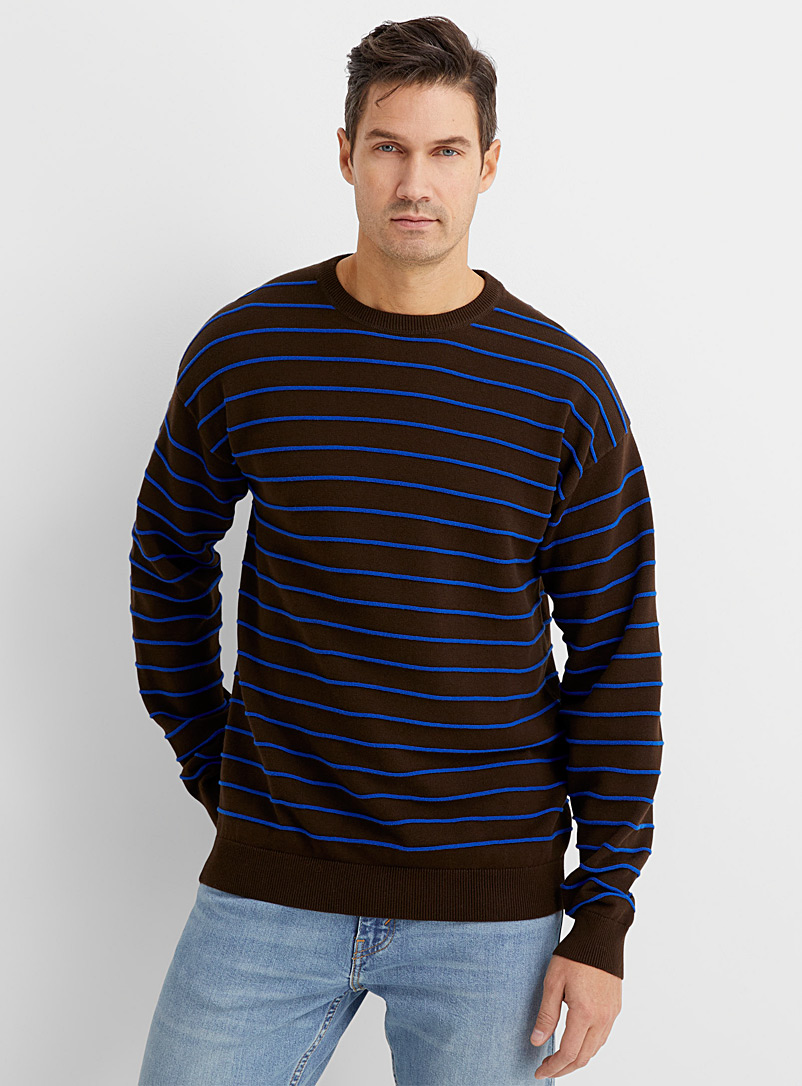 Le 31 Dark Brown Embossed-stripe sweater for men
