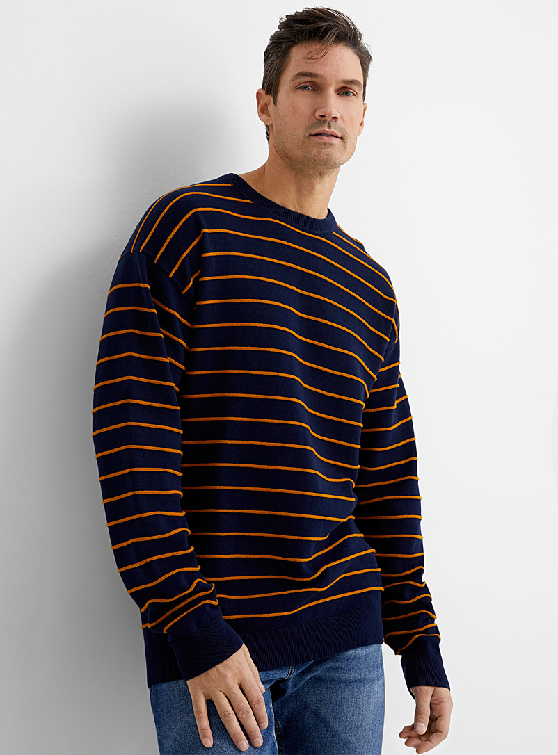 Le 31 Marine Blue Embossed-stripe sweater for men