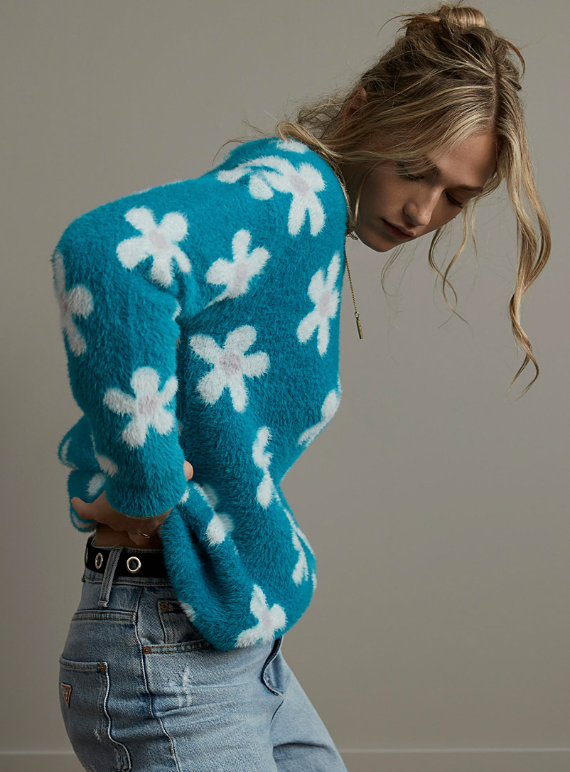 Twik Patterned blue Playful pattern fuzzy sweater for women