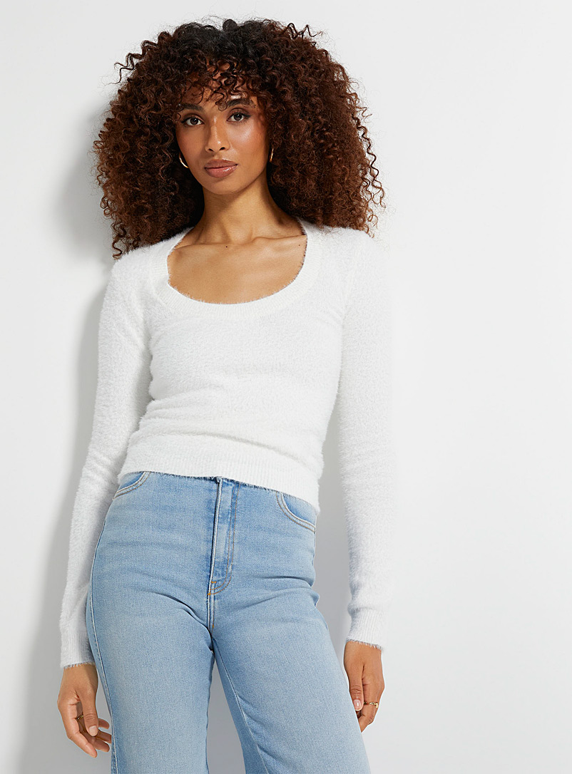 Icône White Scoop-neck chenille sweater for women