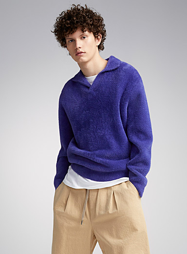 Johnny collar fuzzy sweater | Djab | Shop Men's V-Neck Sweaters Online ...
