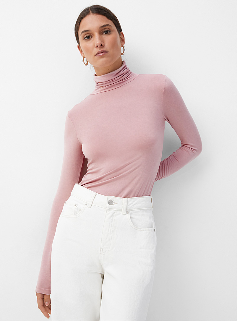 Icône Pink Eco-friendly viscose jersey turtleneck for women