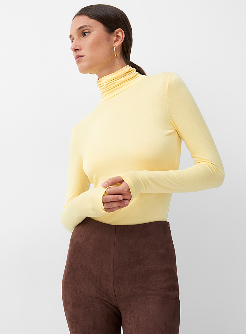 Icône Yellow Eco-friendly viscose jersey turtleneck for women