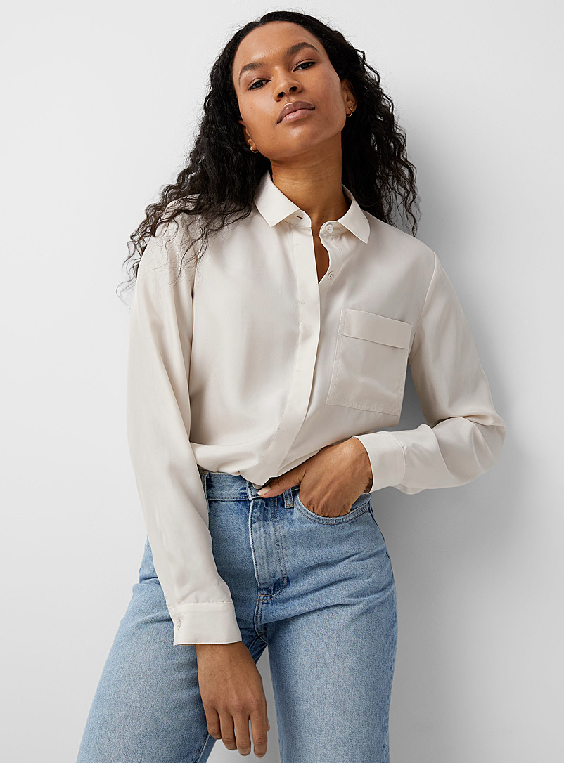 Contemporaine Pearly Patch-pocket pure silk shirt for women