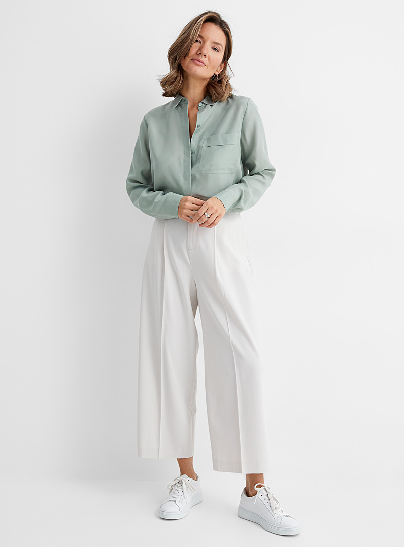 Contemporaine Kelly Green Patch-pocket pure silk shirt for women