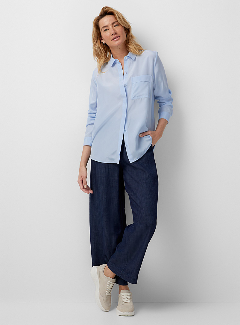 Contemporaine Blue Patch-pocket pure silk shirt for women