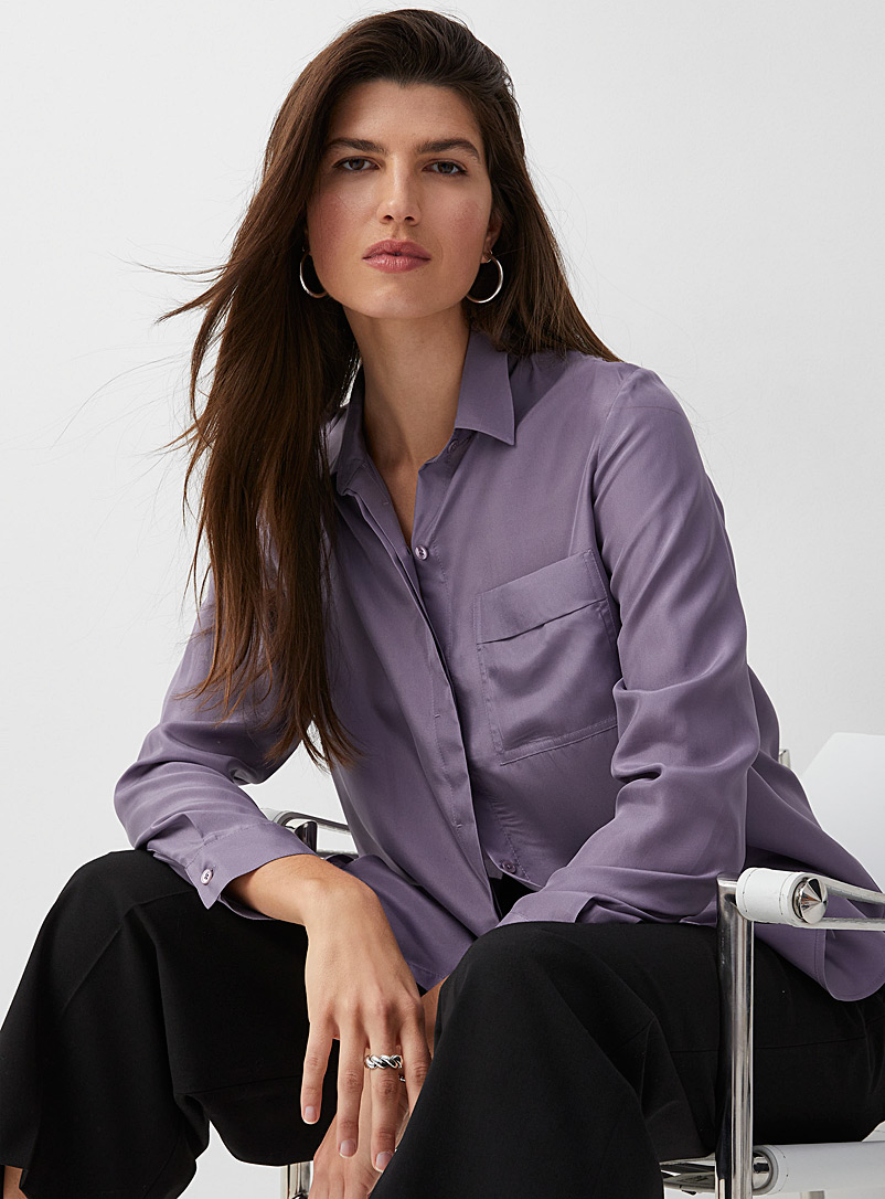 Contemporaine Medium Crimson Patch-pocket pure silk shirt for women