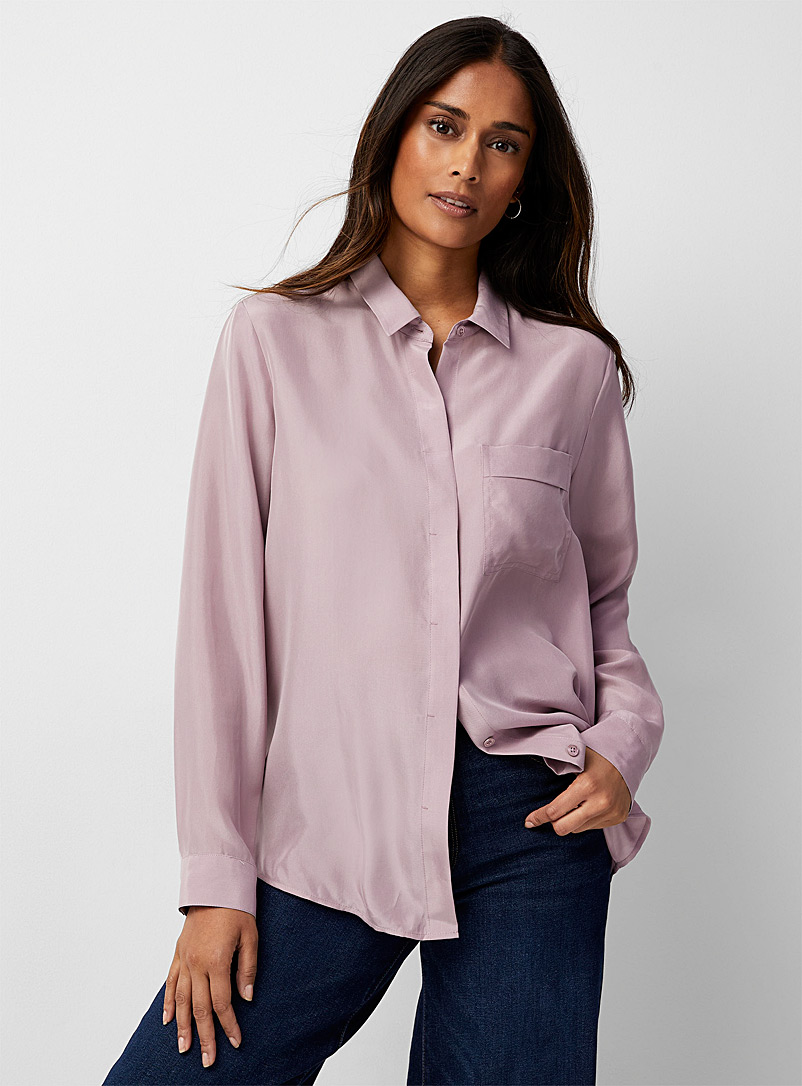 Contemporaine Lilac Patch-pocket pure silk shirt for women