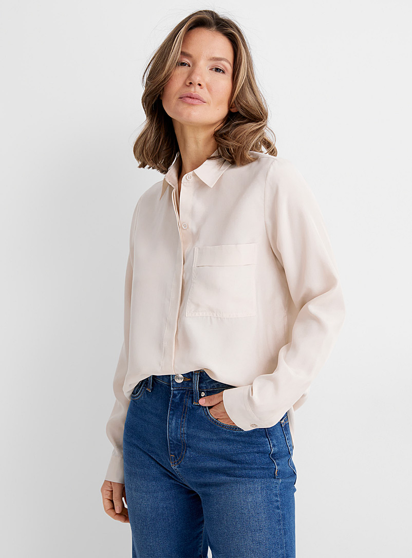 Contemporaine Peach Patch-pocket pure silk shirt for women