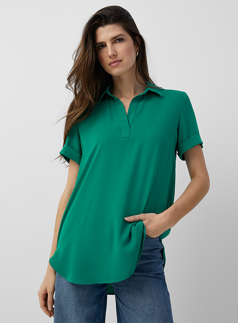 Contemporaine Green Fluid Johnny-collar tunic for women