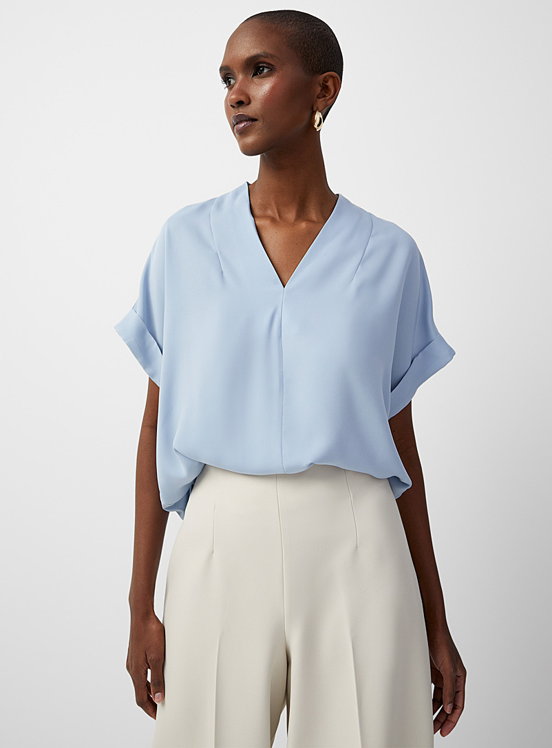 Contemporaine Blue Cuffed-sleeve fluid blouse for women