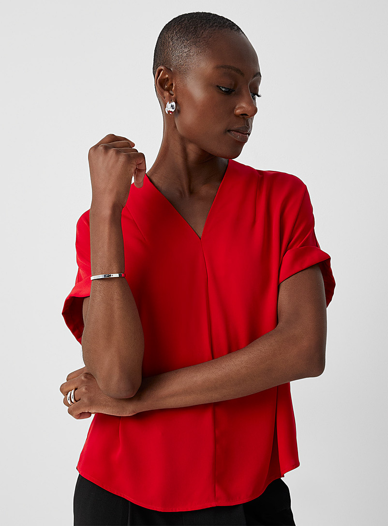 Contemporaine: La blouse fluide manches revers Rouge pour femme