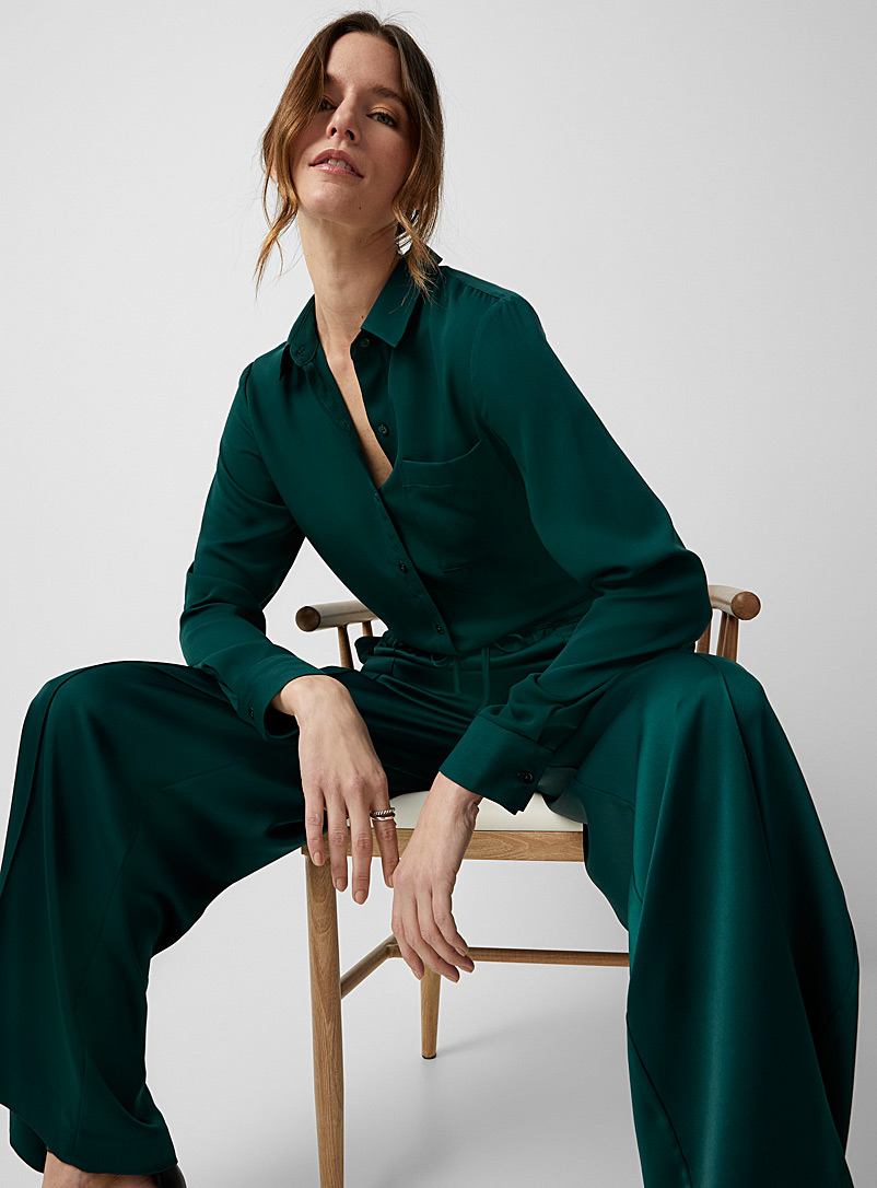 Contemporaine: La chemise fluide poche plaquée Vert vif-irlandais-émerau pour femme