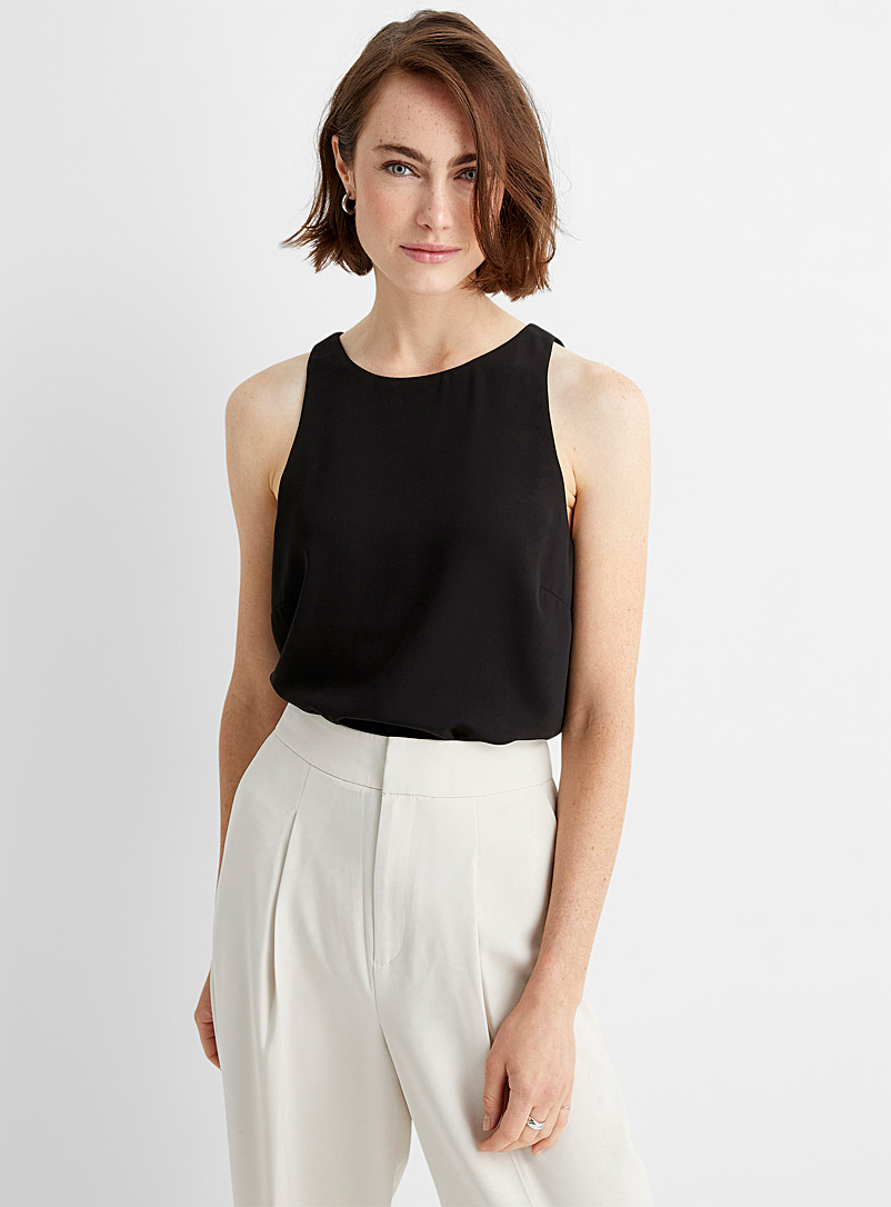Contemporaine Black Recycled satin crew-neck camisole for women