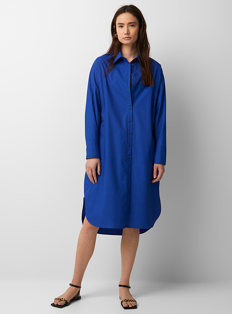 Contemporaine: La robe chemise popeline ample Bleu royal-saphir pour femme