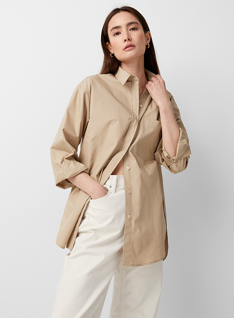 Contemporaine Light Brown Oversized poplin shirt for women