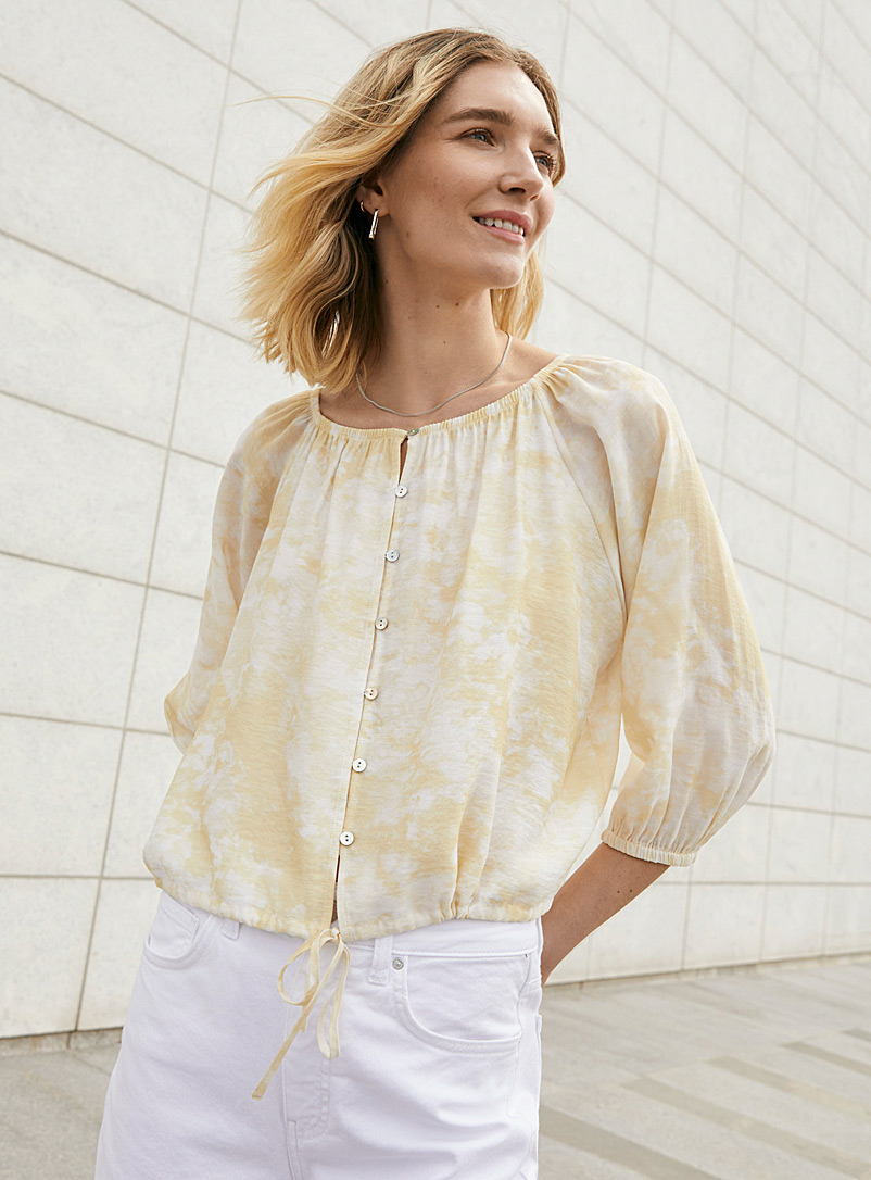 Contemporaine Light Yellow Pale wash tie-waist blouse for women