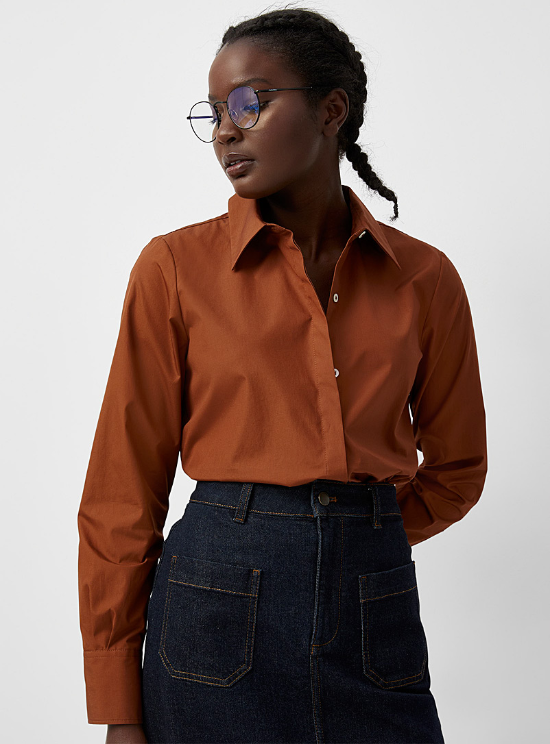 Contemporaine Copper Pleated-cuff poplin shirt for women