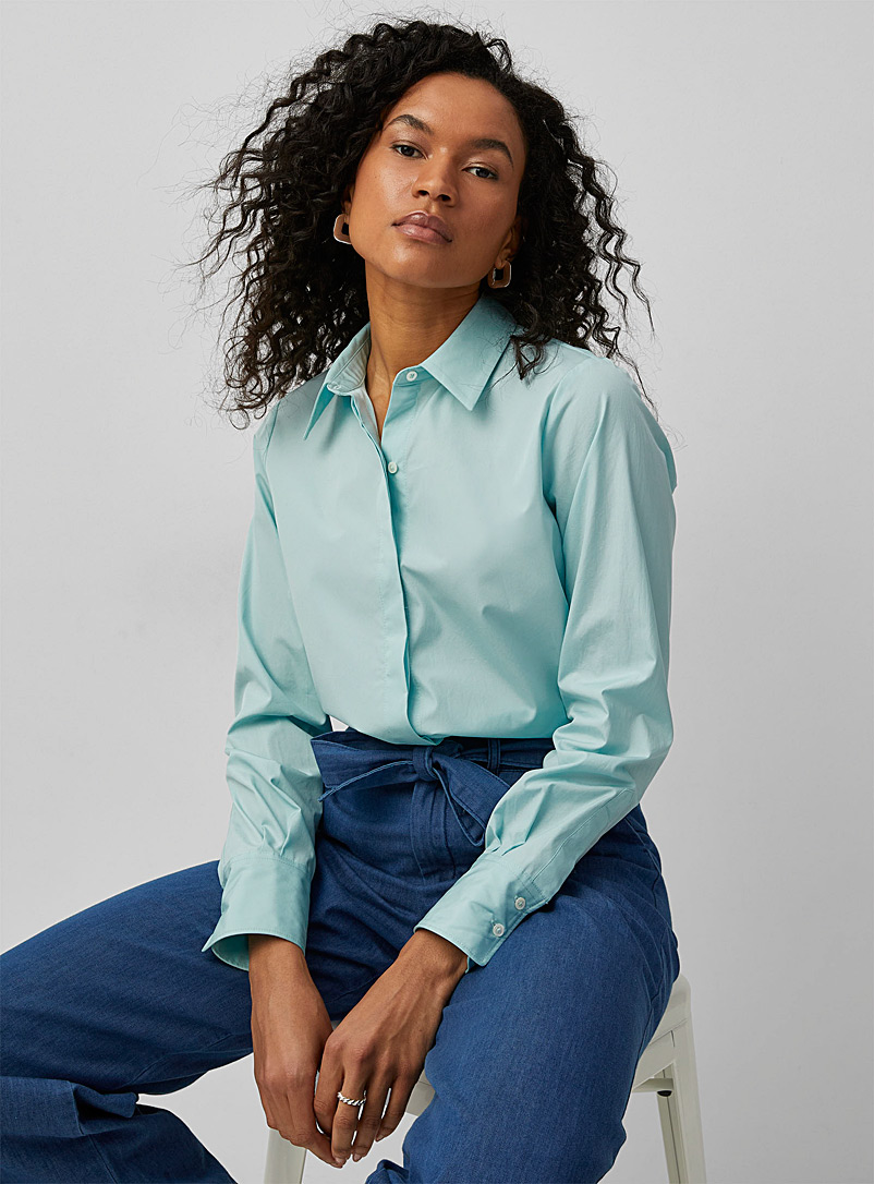 Contemporaine Kelly Green Pleated-cuff poplin shirt for women
