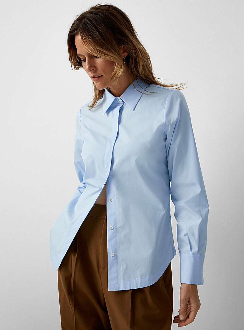 Contemporaine: La chemise popeline poignets plissés Bleu pour femme