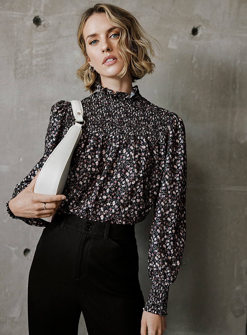Contemporaine Patterned Black Night garden smock blouse for women
