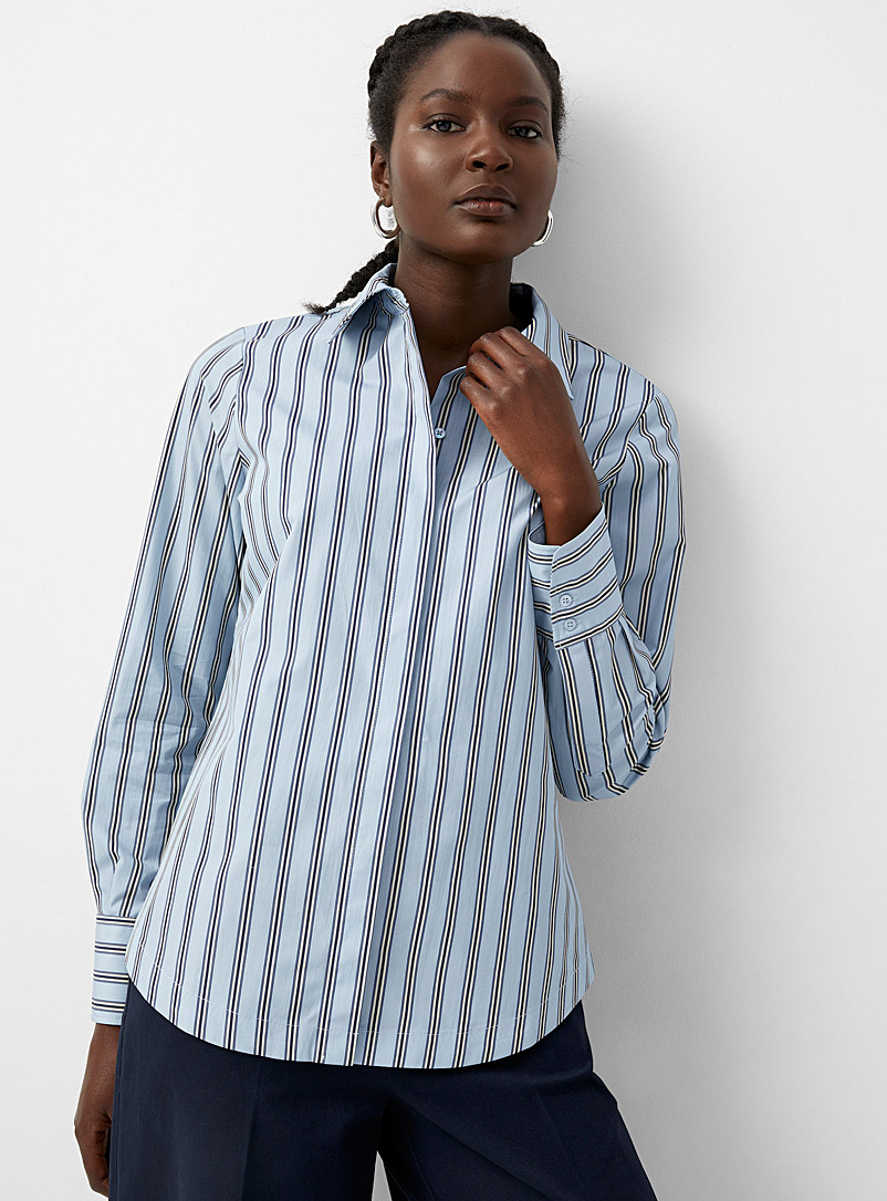 Contemporaine Baby Blue Vertical stripe poplin shirt for women