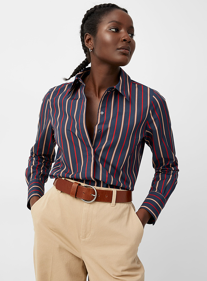 Contemporaine Patterned Blue Vertical stripe poplin shirt for women