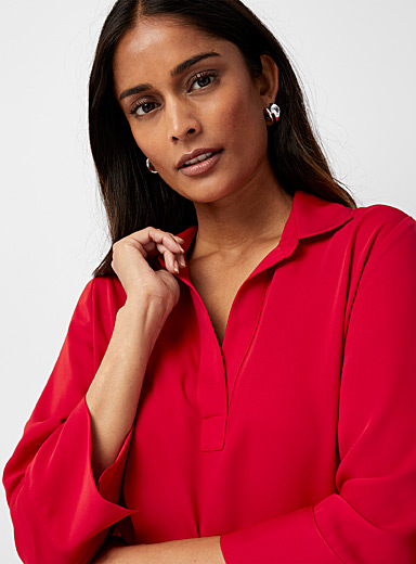Contemporaine Red Johnny collar fluid blouse for women