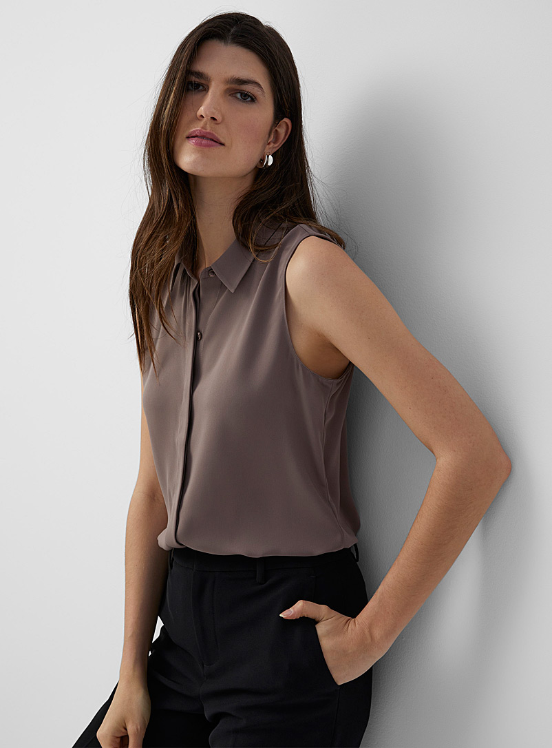 Contemporaine Light Brown Sleeveless fluid shirt for women