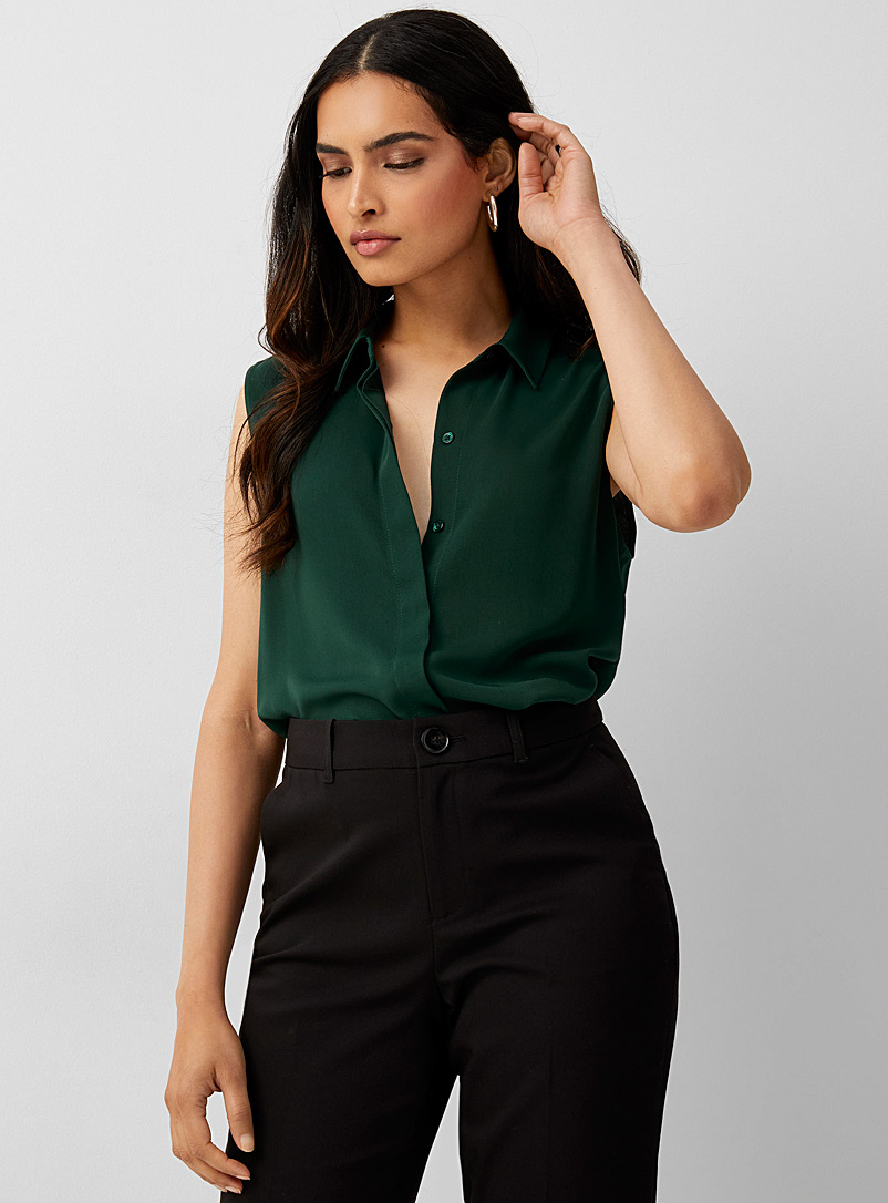Contemporaine Green Sleeveless fluid shirt for women