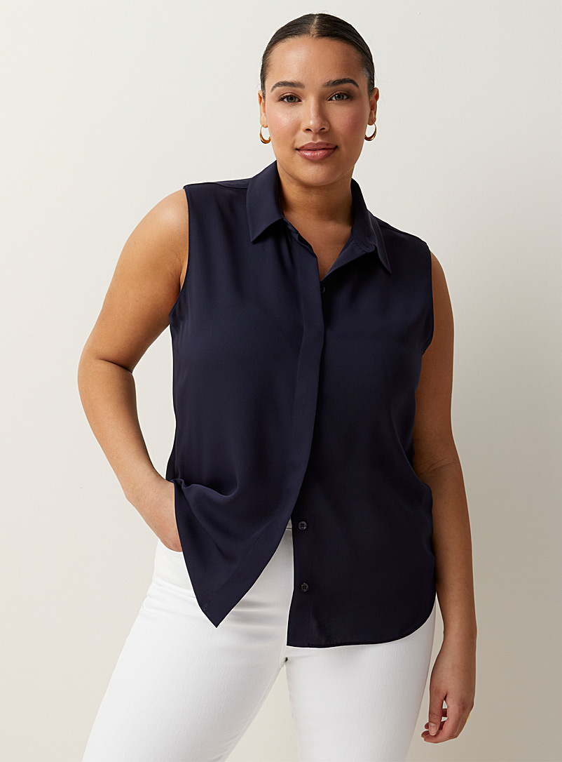 Contemporaine Marine Blue Sleeveless fluid shirt for women