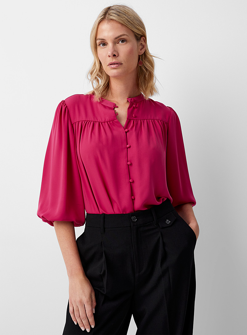 Contemporaine Medium Pink Puff-sleeve ruched blouse for women