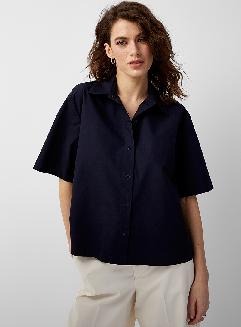 Contemporaine: La chemise carrée popeline craquante Marine pour femme