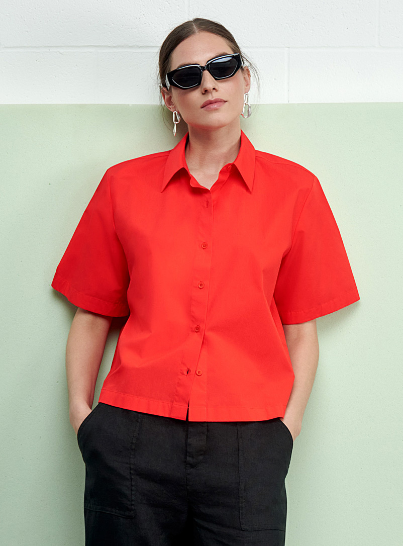Contemporaine: La chemise carrée popeline craquante Tangerine pour femme