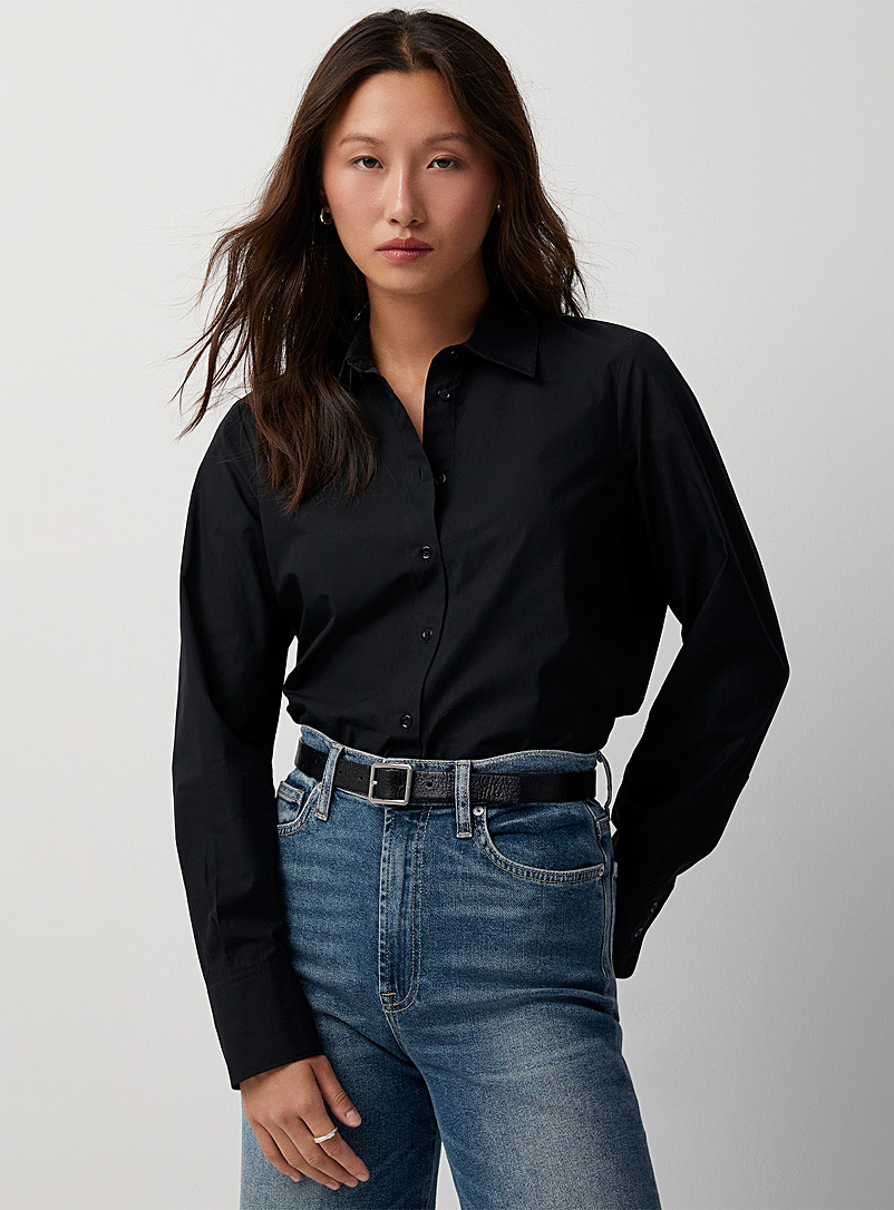 Contemporaine: La chemise popeline poignets plissés Noir pour femme