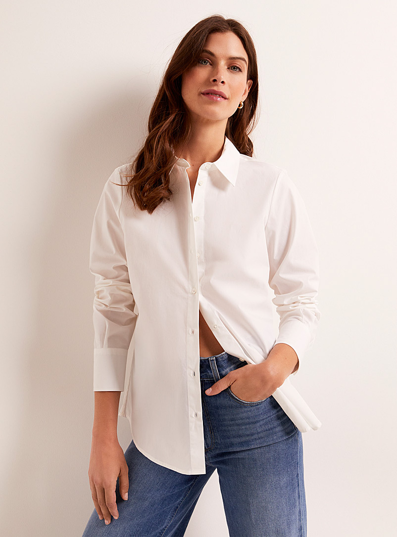 Contemporaine: La chemise popeline poignets plissés Blanc pour femme