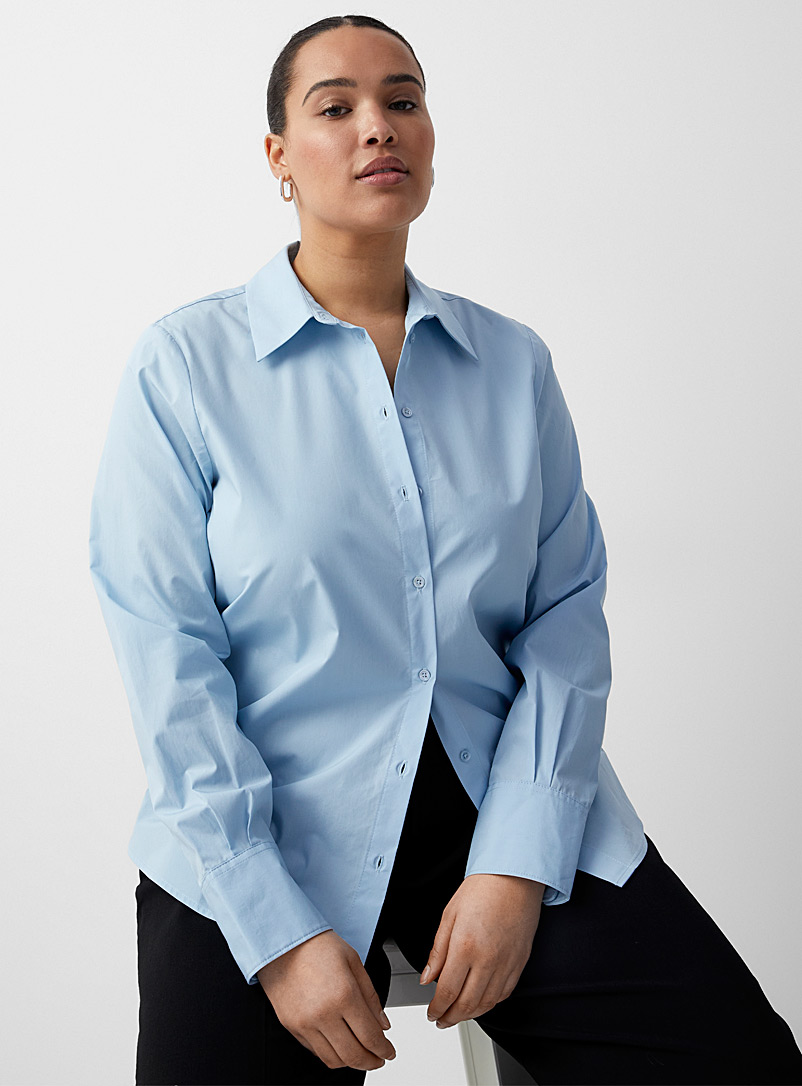 Contemporaine Baby Blue Pleated-cuff poplin shirt for women
