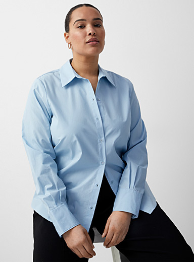 Contemporaine: La chemise popeline poignets plissés Bleu pâle-bleu poudre pour femme