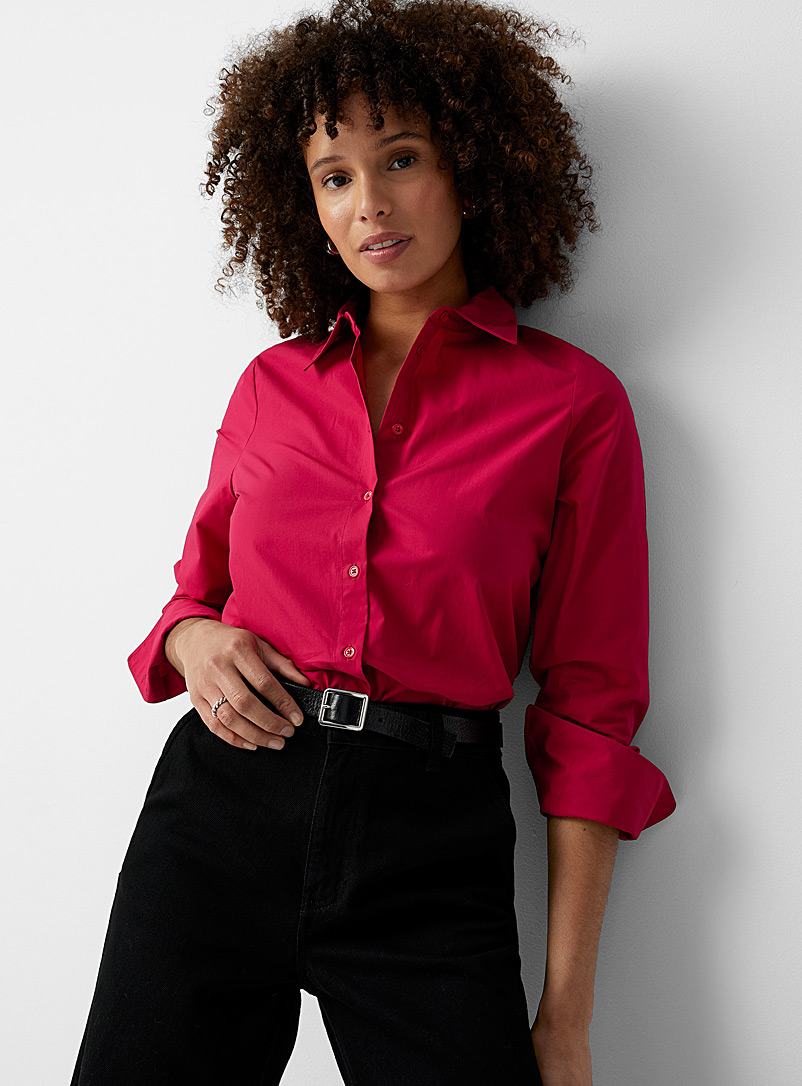 Contemporaine: La chemise popeline poignets plissés Fuchsia pour femme
