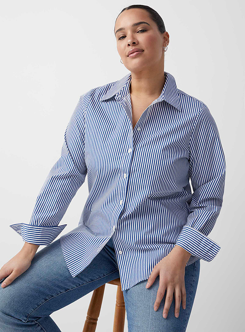Contemporaine: La chemise popeline rayures verticales Bleu foncé pour femme