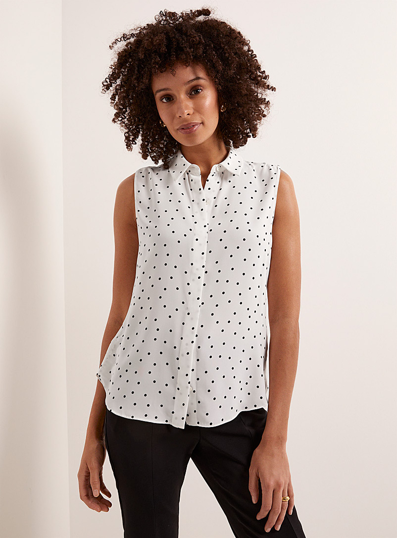 Contemporaine Patterned White Sleeveless printed shirt for women